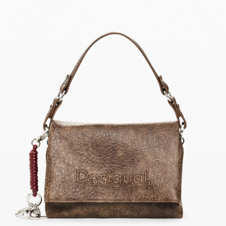 Desigual Half Logo Crossbody Bag with Flap in Brown Effect Leather