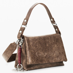 Desigual Half Logo Sac Porté Travers A Rabat Effet Cuir Marron Oscuro côté