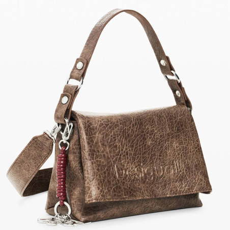 Desigual Half Logo Crossbody Bag with Flap in Brown Effect Leather