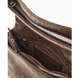 Desigual Half Logo Sac Porté Travers A Rabat Effet Cuir Marron Oscuro ouvert