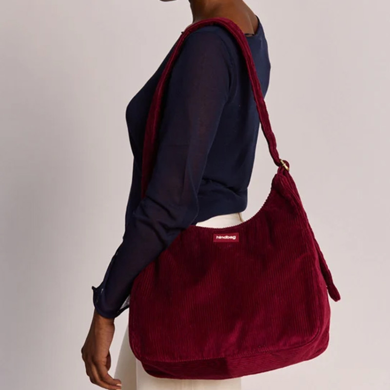 Hindbag Claire Hobo Bag in Velvet & Cotton Burgundy