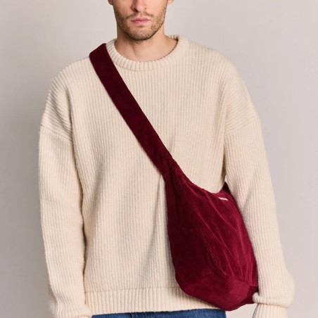 Hindbag Claire Sac Hobo En Velours & Coton Bordeaux porté