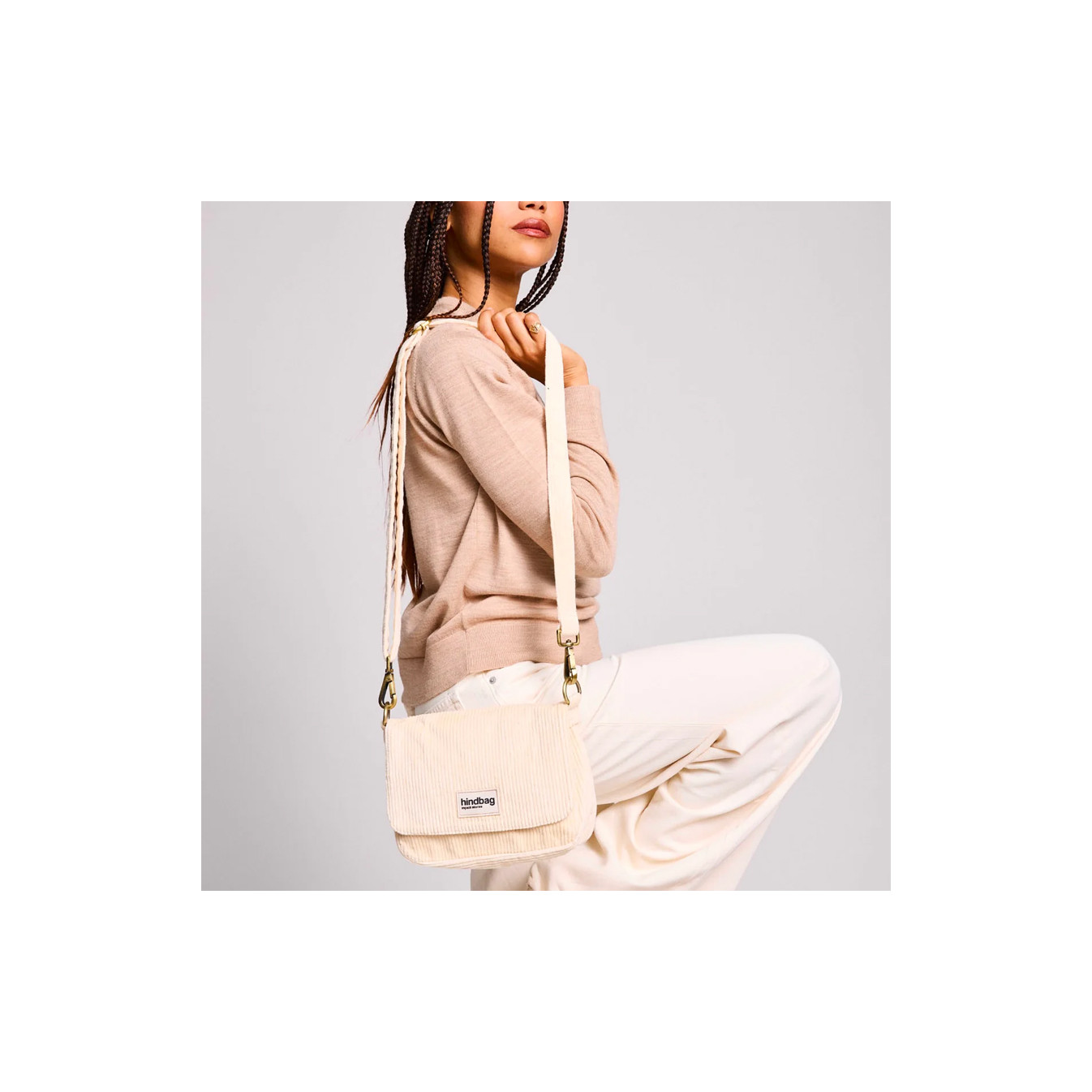 Hindbag Margault Trotter Bag in Velvet & Cotton Beige