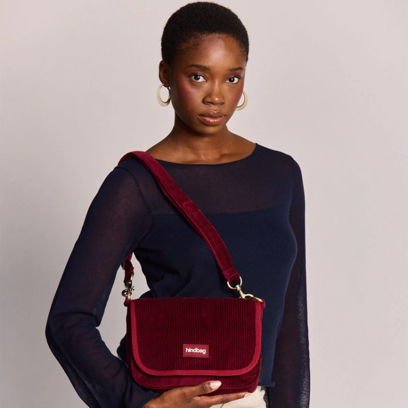 Hindbag Margault Sac Trotteur En Velours & Coton Bordeaux