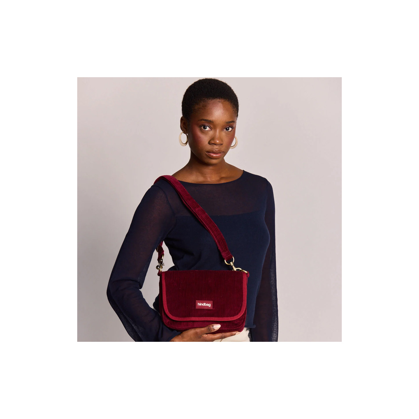 Hindbag Margault Trotter Bag in Velvet & Cotton Bordeaux