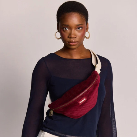 Hindbag Olivia Sac Banane En Velours & Coton Bordeaux