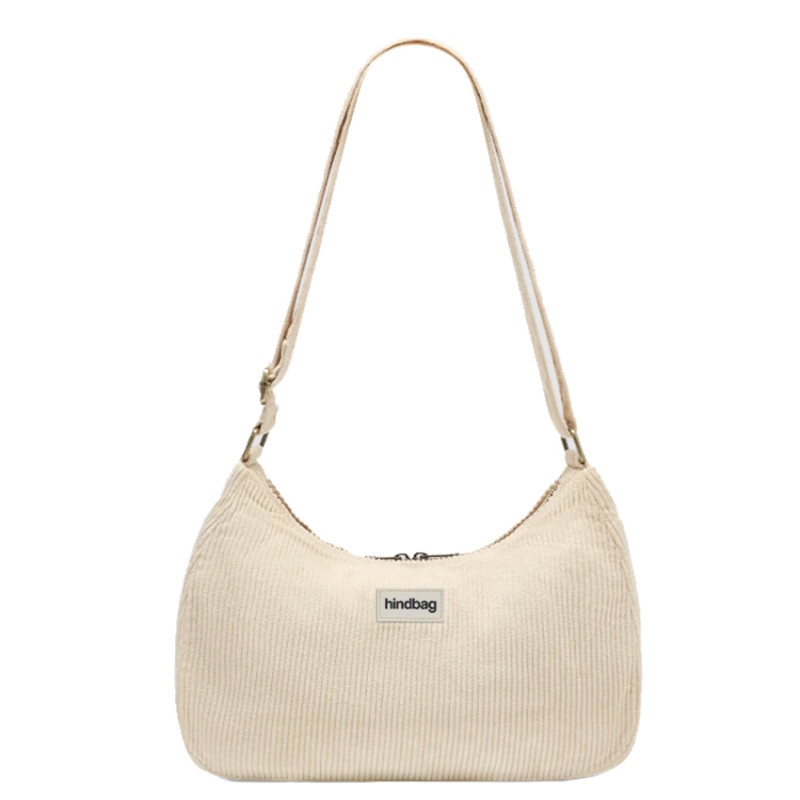 Hindbag Rosa Large Shoulder Bag in Velvet & Cotton Beige