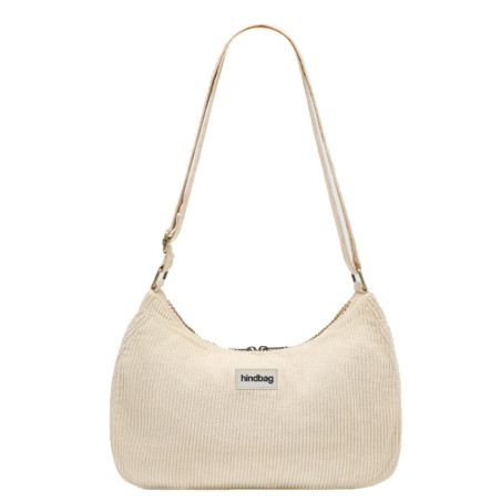 Hindbag Rosa Large Shoulder Bag in Velvet & Cotton Beige