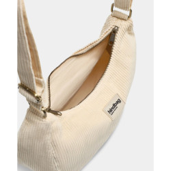Hindbag Rosa Grand Sac Porté Epaule En Velours & Coton Beige