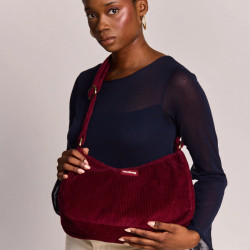 Hindbag Rosa Grand Sac Porté Epaule En Velours & Coton Bordeaux