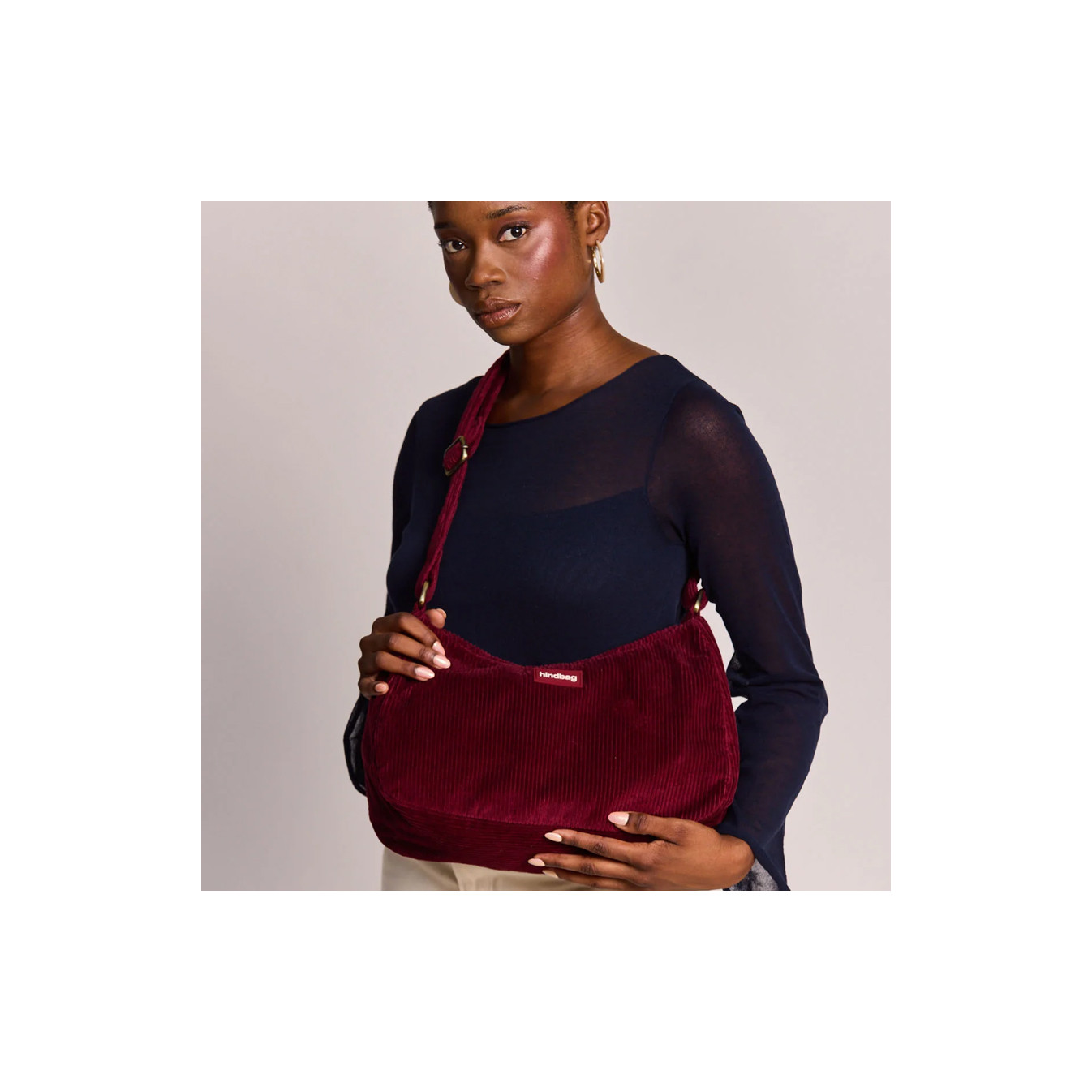 Hindbag Rosa Grand Sac Porté Epaule En Velours & Coton Bordeaux