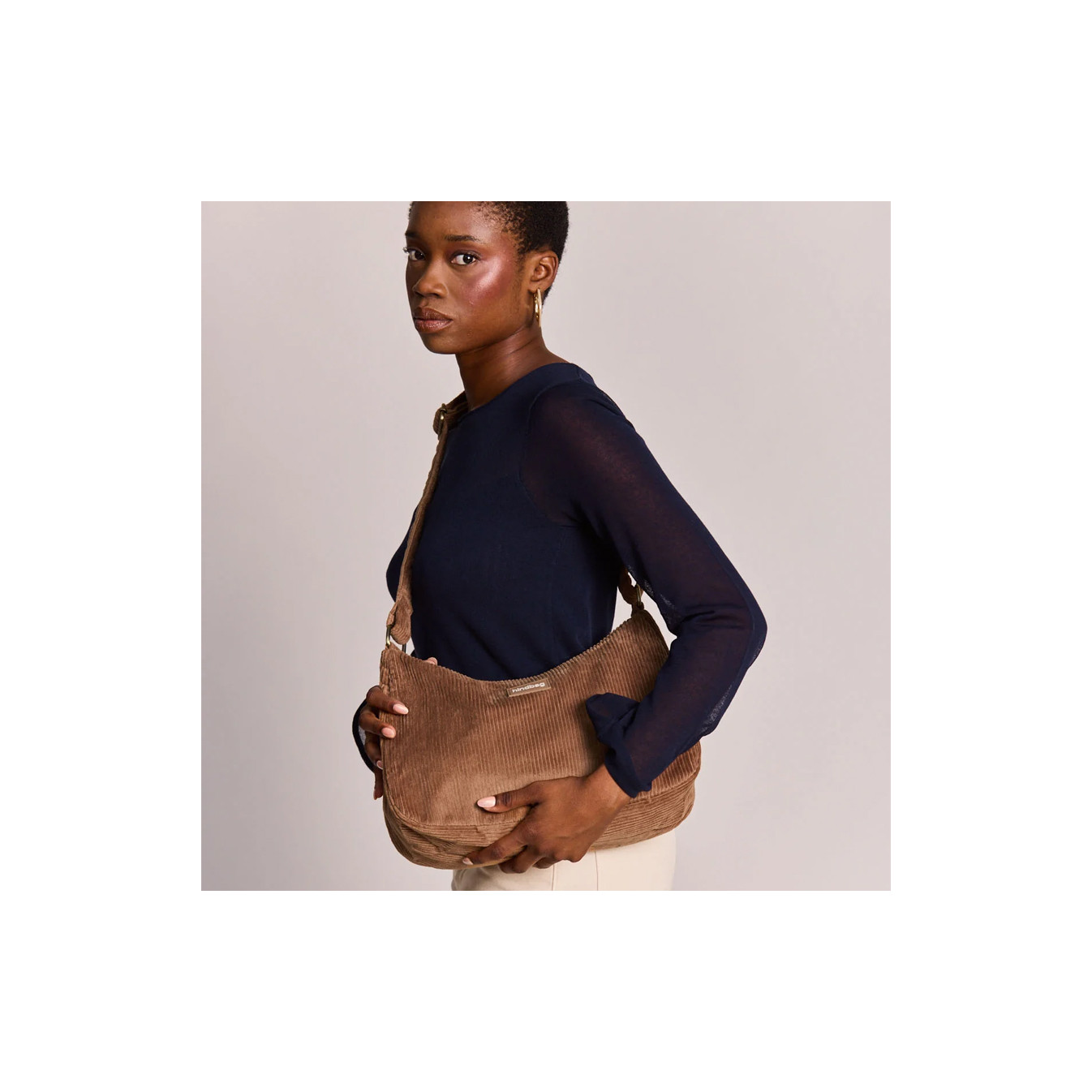 Hindbag Rosa Large Shoulder Bag in Velvet & Cotton Macchiato