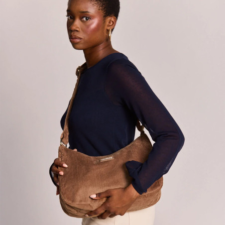 Hindbag Rosa Large Shoulder Bag in Velvet & Cotton Macchiato
