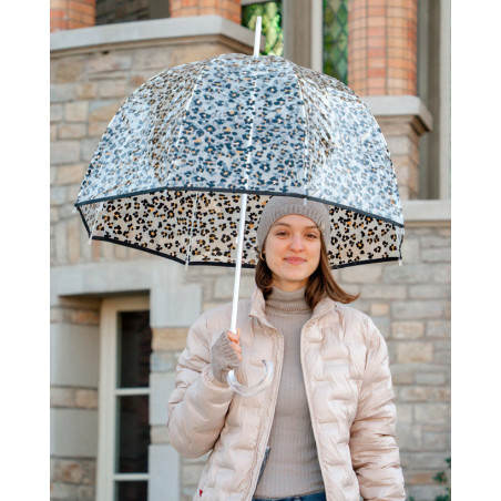 Isotoner Transparent Dome Umbrella Pvc/Leopard Black