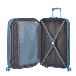 American Tourister Neovibe Valise Rigide 78Cm Extensible 4 Roues TSA Steel Blue ouvert