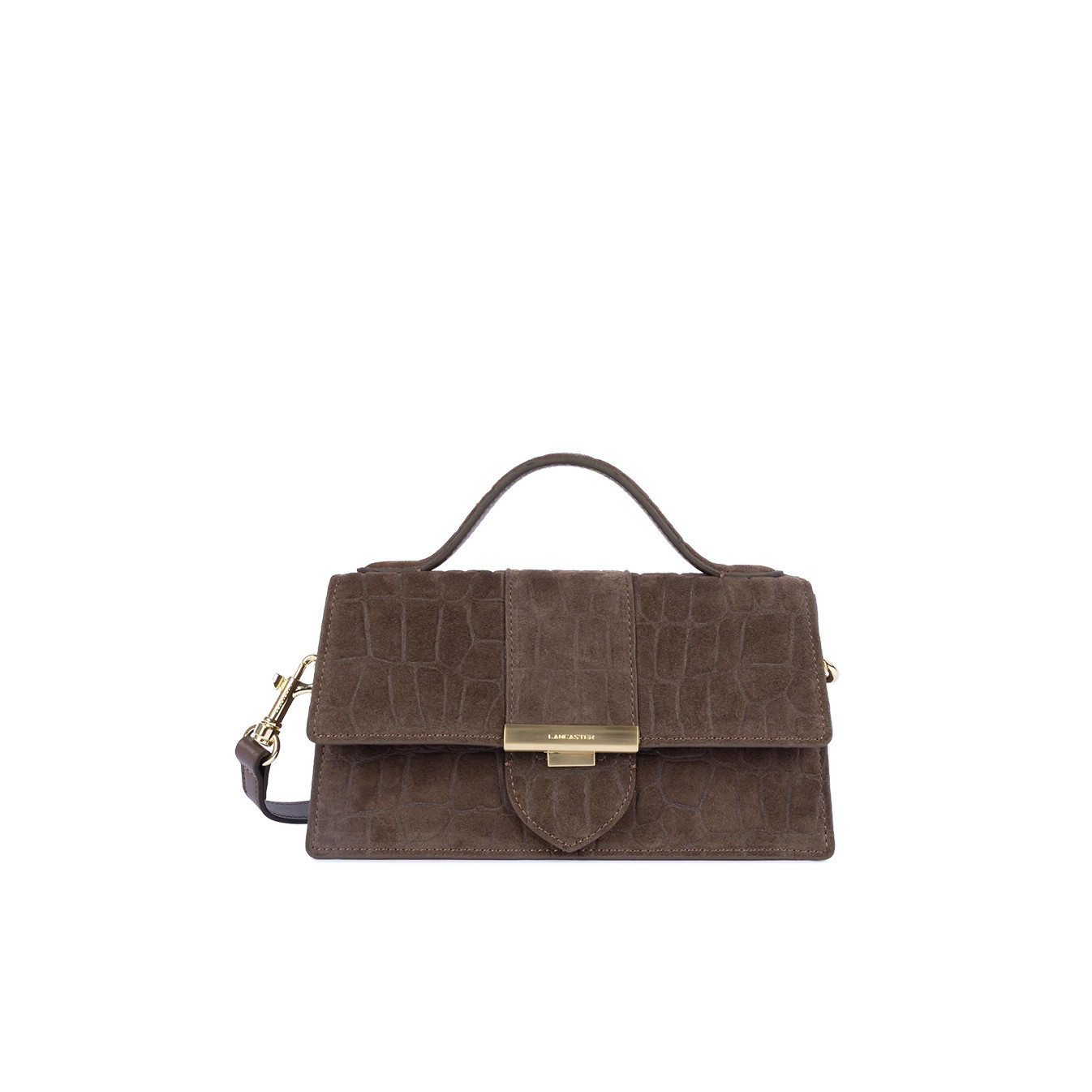 Lancaster Suède Exo Sac Baguette Cuir velours Façon Croco 530-63 Marron
