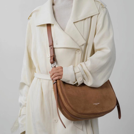 Lancaster Suède IT Grand Sac Besace 480-082 Camel porté épaule