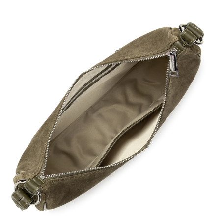 Lancaster Suède IT Grand Sac Besace 480-082 Kaki Foncé ouvert