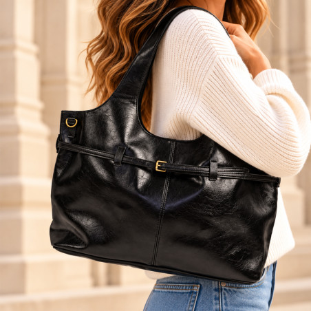 Farfouillette Sac Shopping & Sa Ceinture Végan Noir porté