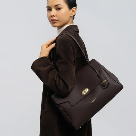 Lancaster Donna Grace Grand Sac Cabas Epaule 531-072 Marron Foncé porté épaule