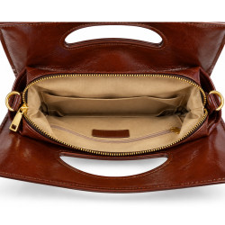 Farfouillette Sac Porté Main 3 Compartiments Marron ouvert