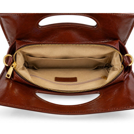 Farfouillette Sac Porté Main 3 Compartiments Marron ouvert