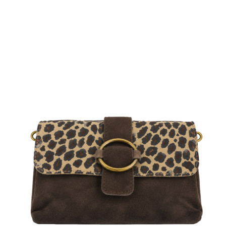 Farfouillette Crossbody Bag with Leopard Flap in Coffee