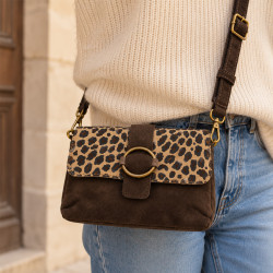 Farfouillette Crossbody Bag with Leopard Flap in Coffee