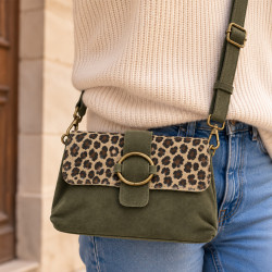 Farfouillette Crossbody Bag with Leopard Flap in Khaki