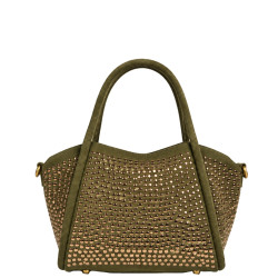 Farfouillette Small Velvet & Studs Handbag Khaki