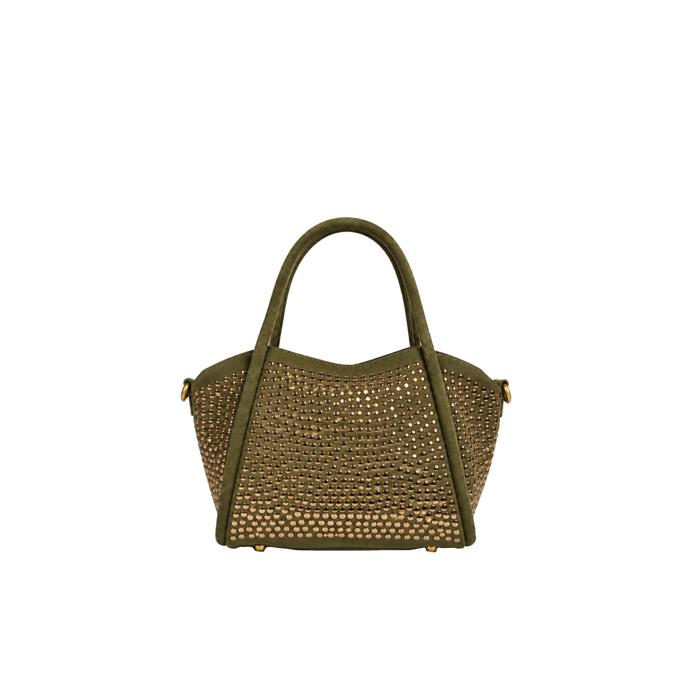 Farfouillette Petit Sac Porté Main Effet Velours & Clous Kaki