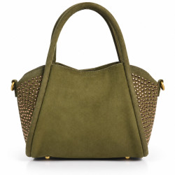 Farfouillette Petit Sac Porté Main Effet Velours & Clous Kaki dos