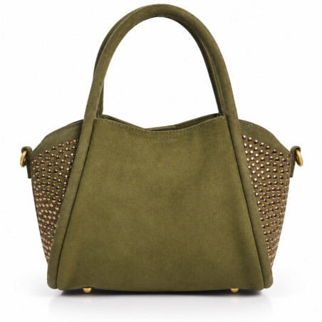 Farfouillette Petit Sac Porté Main Effet Velours & Clous Kaki dos