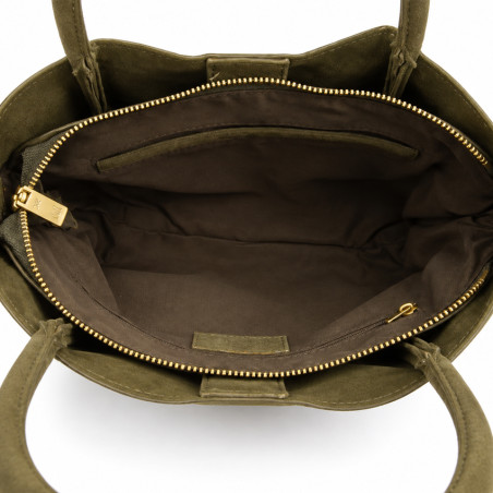 Farfouillette Petit Sac Porté Main Effet Velours & Clous Kaki ouvert
