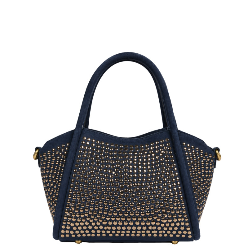 Farfouillette Small Velvet & Studs Handbag Navy