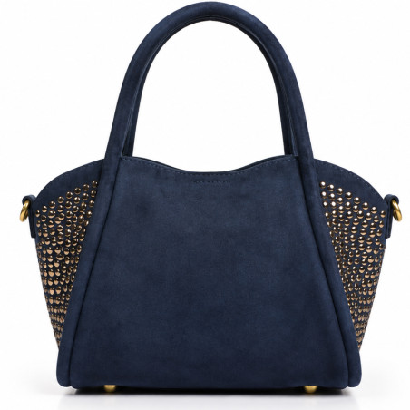 Farfouillette Petit Sac Porté Main Effet Velours & Clous Marine dos