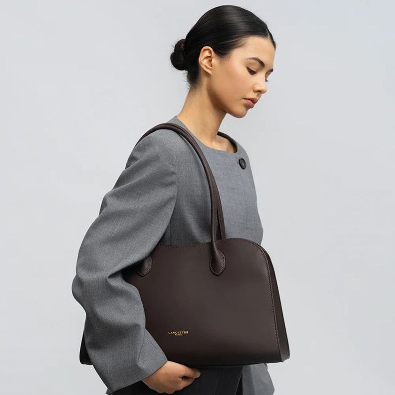 Lancaster Donna Hopper Grand Sac Shopping En Cuir Lisse 531-122 Marron Foncé