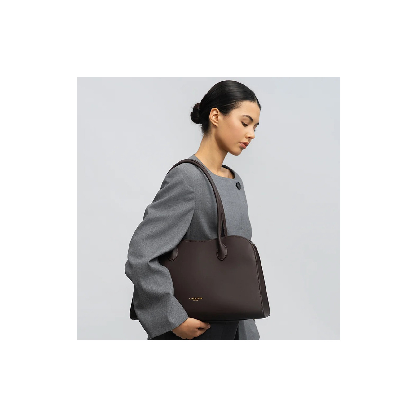 Lancaster Donna Hopper Grand Sac Shopping En Cuir Lisse 531-122 Marron Foncé