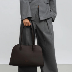 Lancaster Donna Hopper Grand Sac Shopping En Cuir Lisse 531-122 Marron Foncé porté main