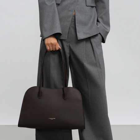 Lancaster Donna Hopper Grand Sac Shopping En Cuir Lisse 531-122 Marron Foncé porté main