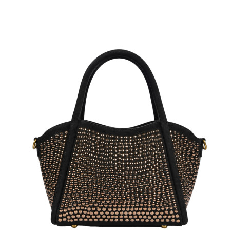 Farfouillette Petit Sac Porté Main Effet Velours & Clous Noir