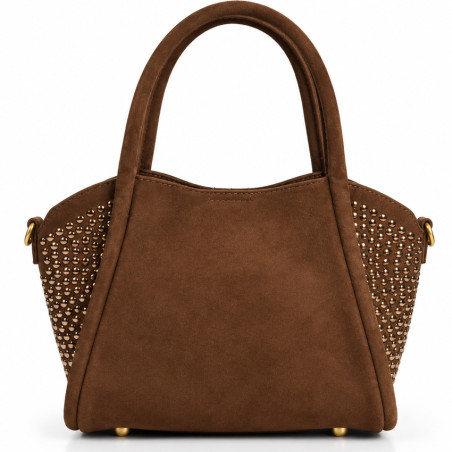 Farfouillette Petit Sac Porté Main Effet Velours & Clous Café dos