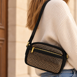 Farfouillette Sac Porté Travers Clouté Noir porté