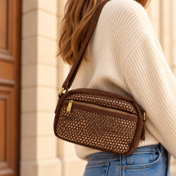 Farfouillette Sac Porté Travers Clouté Café porté