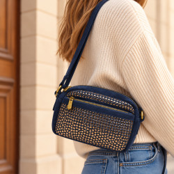 Farfouillette Sac Porté Travers Clouté Marine porté