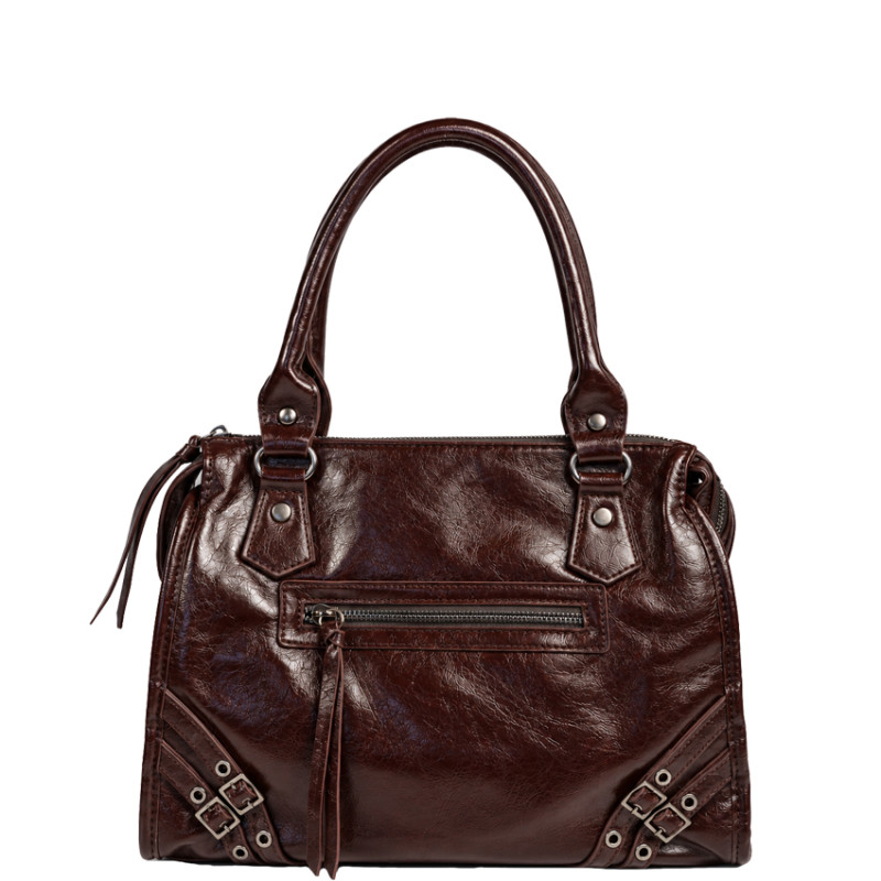 Farfouillette Sac Porté Main Effet froissé & Brillant Café