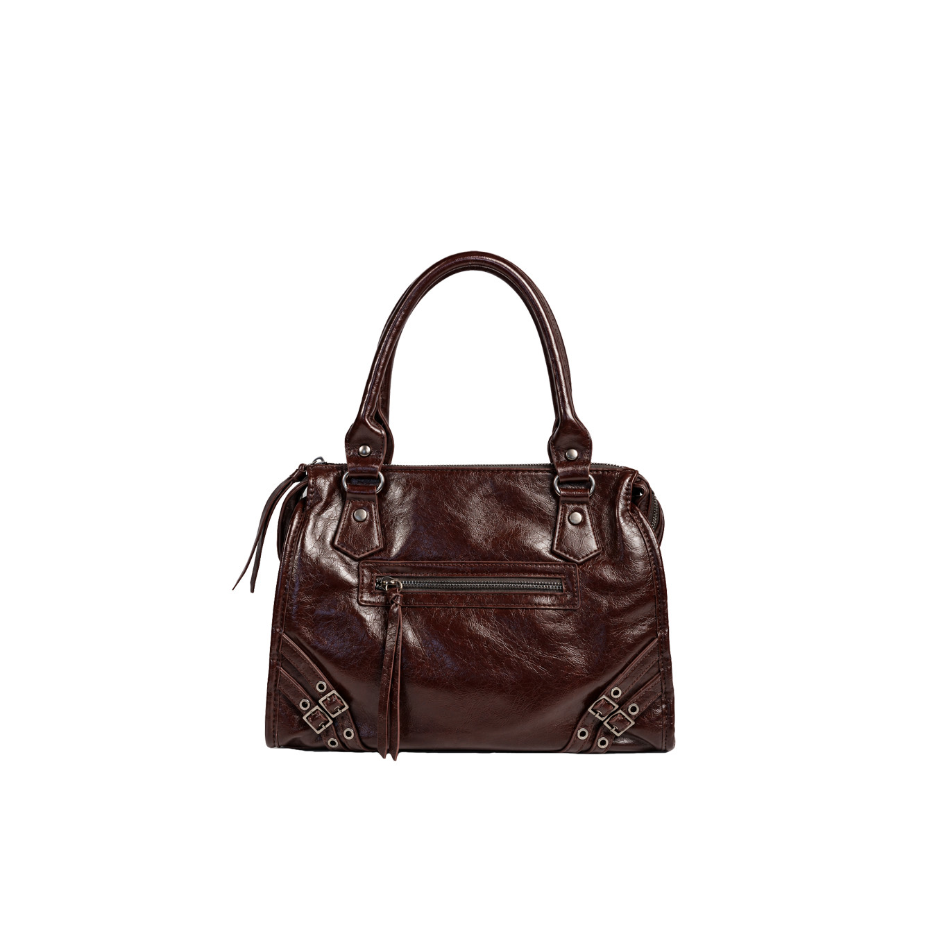 Farfouillette Sac Porté Main Effet froissé & Brillant Café