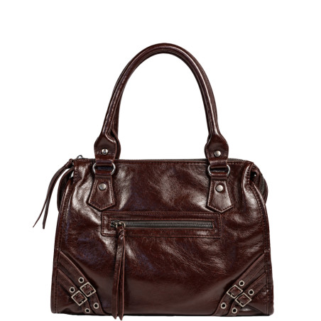 Farfouillette Handbag Crinkled & Shiny Effect Coffee