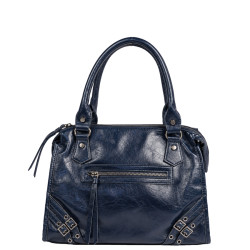 Farfouillette Sac Porté Main Effet froissé & Brillant Marine