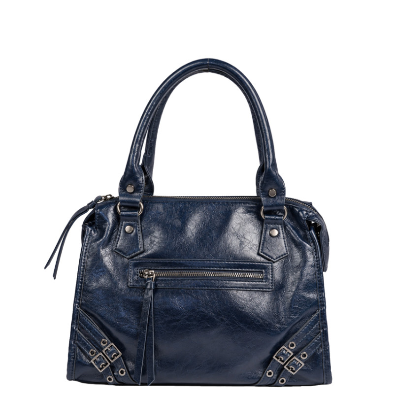 Farfouillette Handbag Crinkled & Shiny Effect Navy